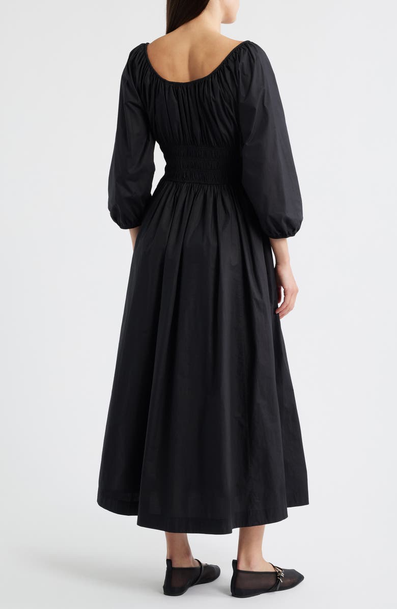 DÔEN Quintessa Shirred Organic Cotton Maxi Dress, Alternate, color, Black