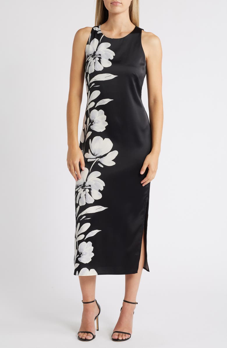 Anne Klein Floral Print Satin Midi Dress, Main, color, 