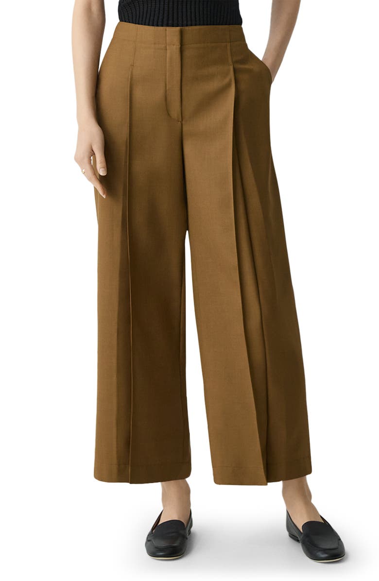 Theory City Pleated High Waist Wide Leg Pants, Main, color, Dark Bronze