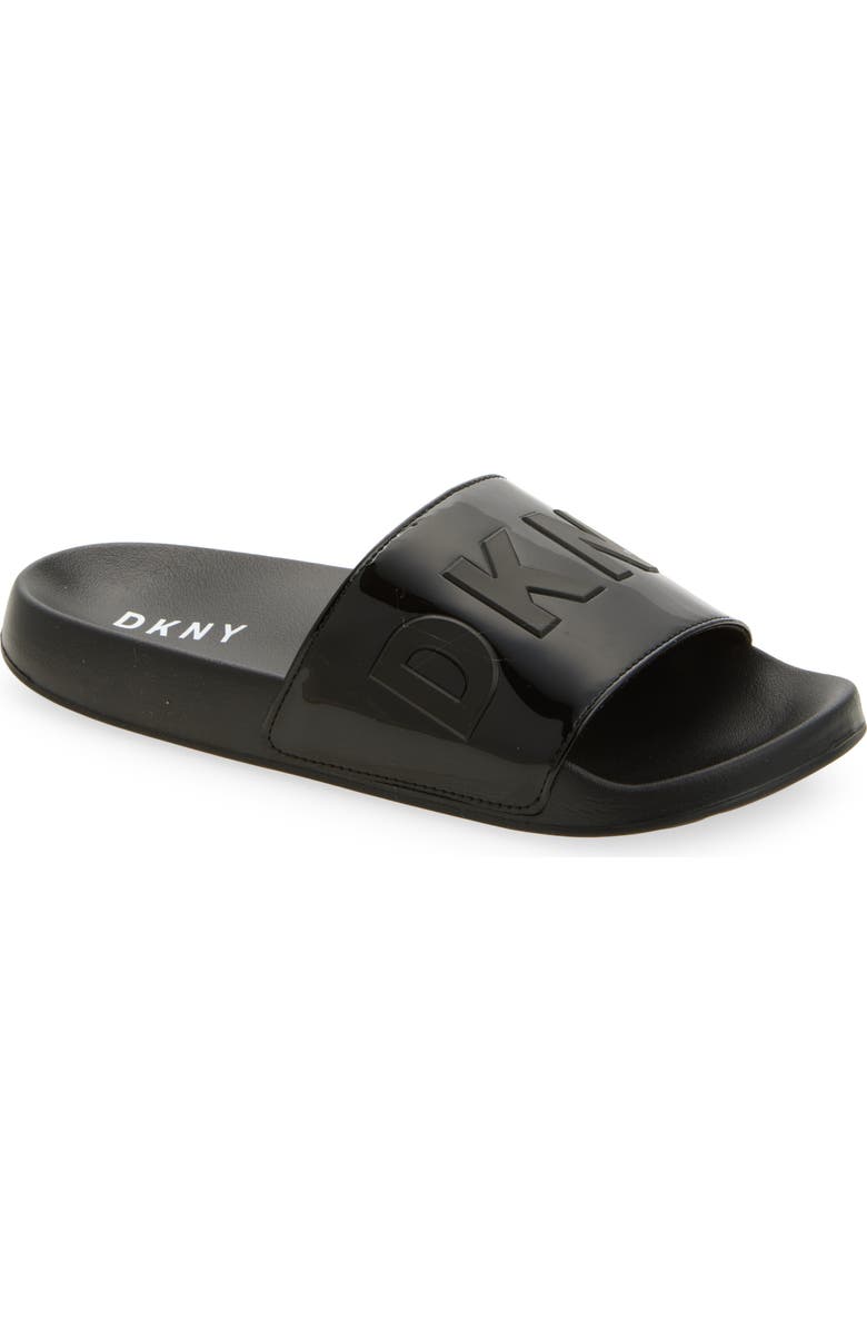 DKNY Zinna Logo Shower Slide Sandal, Main, color, Black