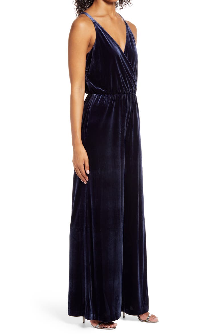 Sleeveless Velvet Jumpsuit, Alternate, color, NAVY
