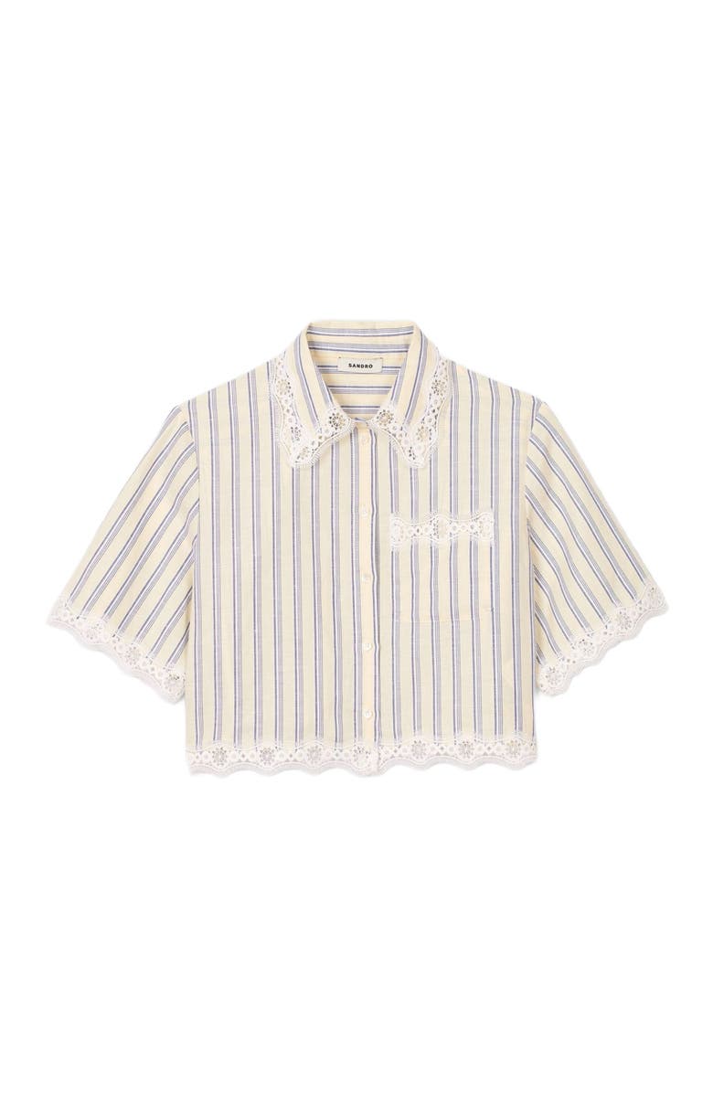 SANDRO Striped cropped shirt, Alternate, color, Ecru / Jean