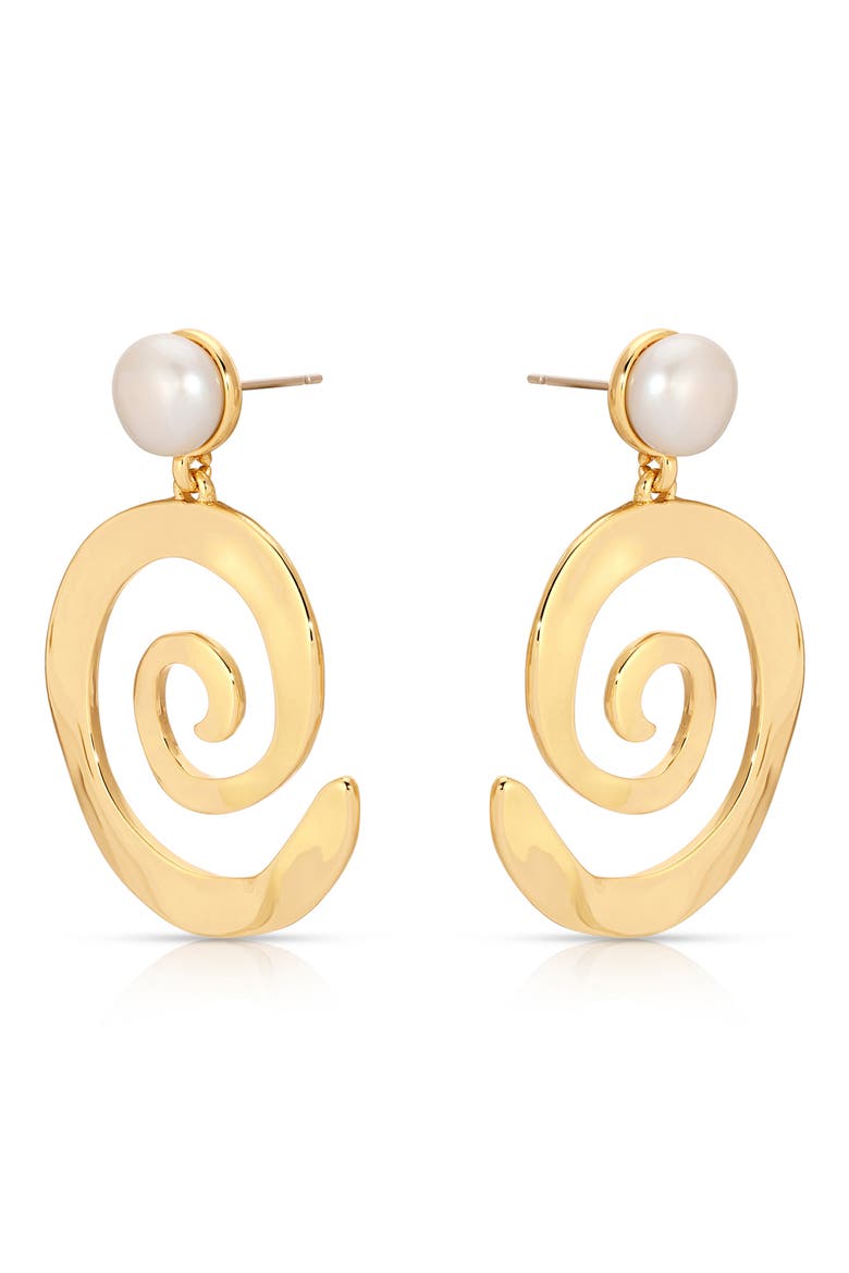 Aura Swirl Freshwater Pearl Drop Earrings, Alternate, color, GOLD
