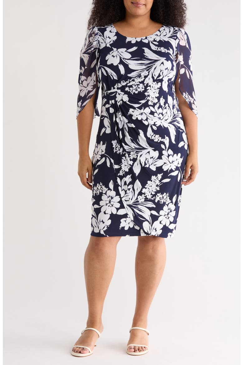 Cape Sleeve Faux Wrap Dress, Main, color, NAVY