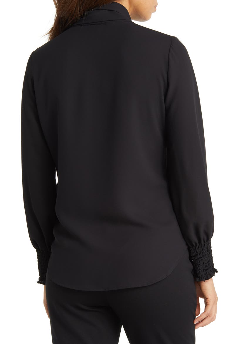 Smocked Cuff Bow Blouse, Alternate, color, ANNE BLACK