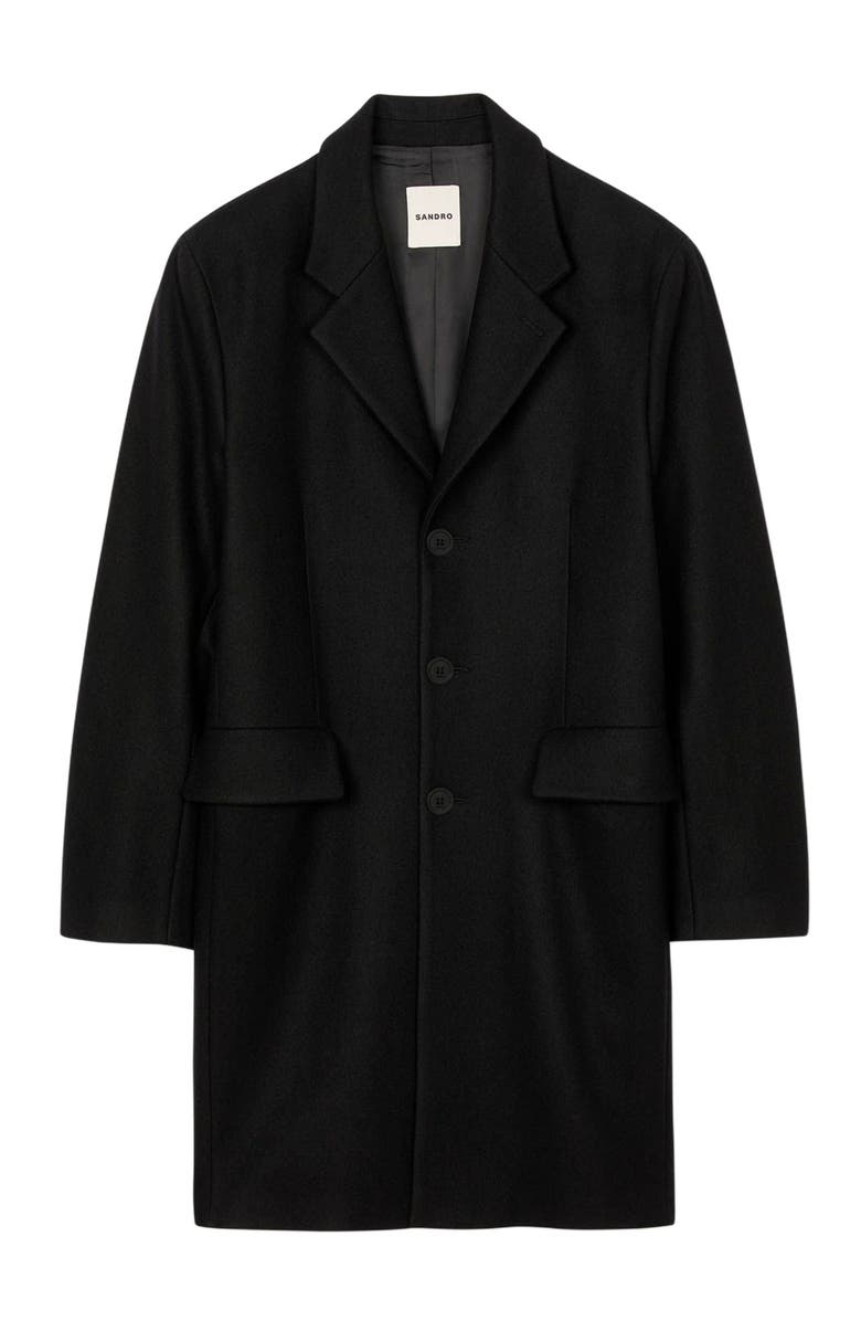 SANDRO Wool and cashmere coat, Alternate, color, Black
