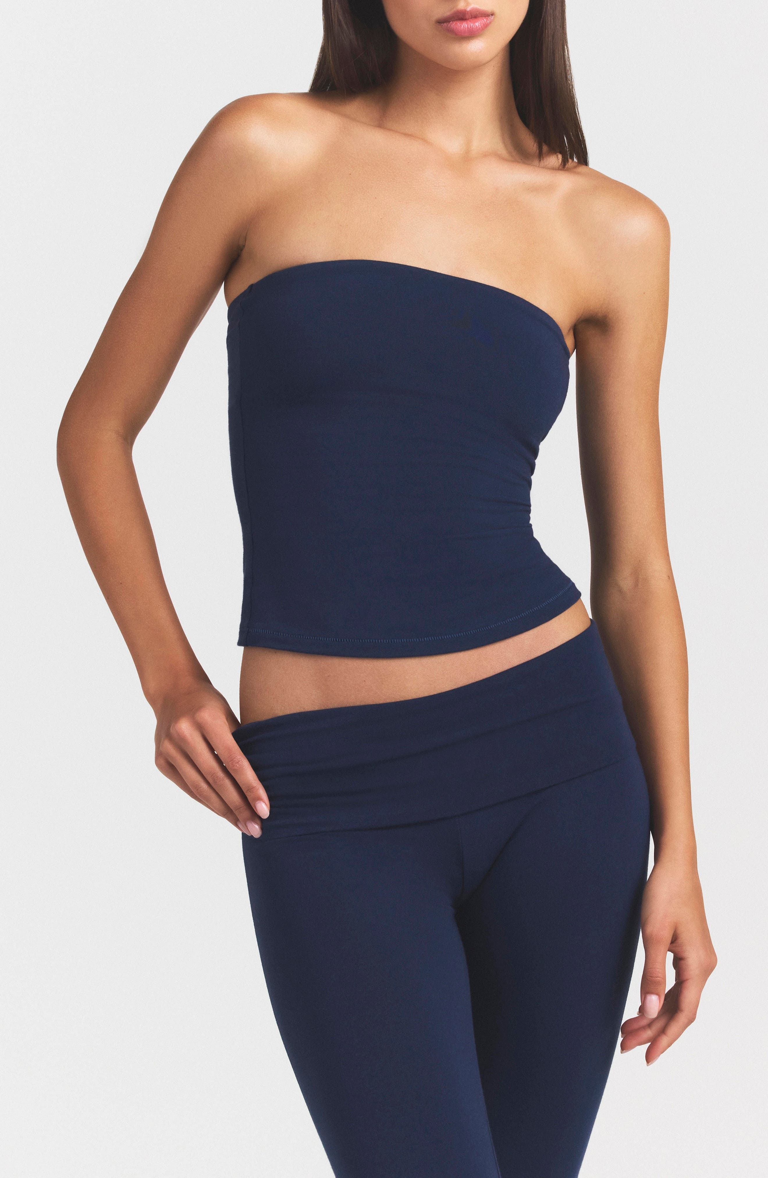 navy blue tube top dress J.NNA Mesh Ruffle Tube Top Swing Dress