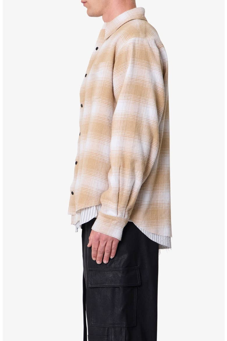 Oversize Plaid Double Layered Cotton Flannel Snap-Up Overshirt, Alternate, color, TAN