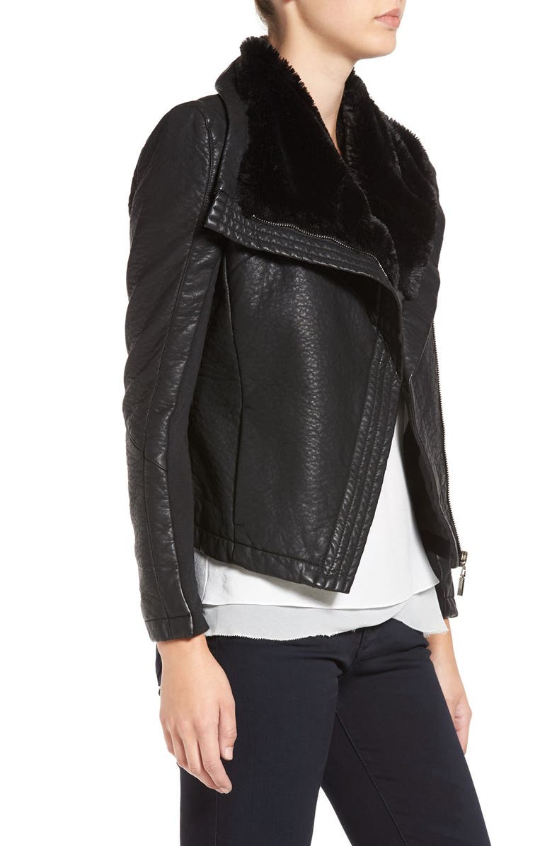 Love Token Faux Leather Jacket with Faux Shearling Trim, Alternate, color,
