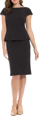 London Times Cap Sleeve Peplum Sheath Dress