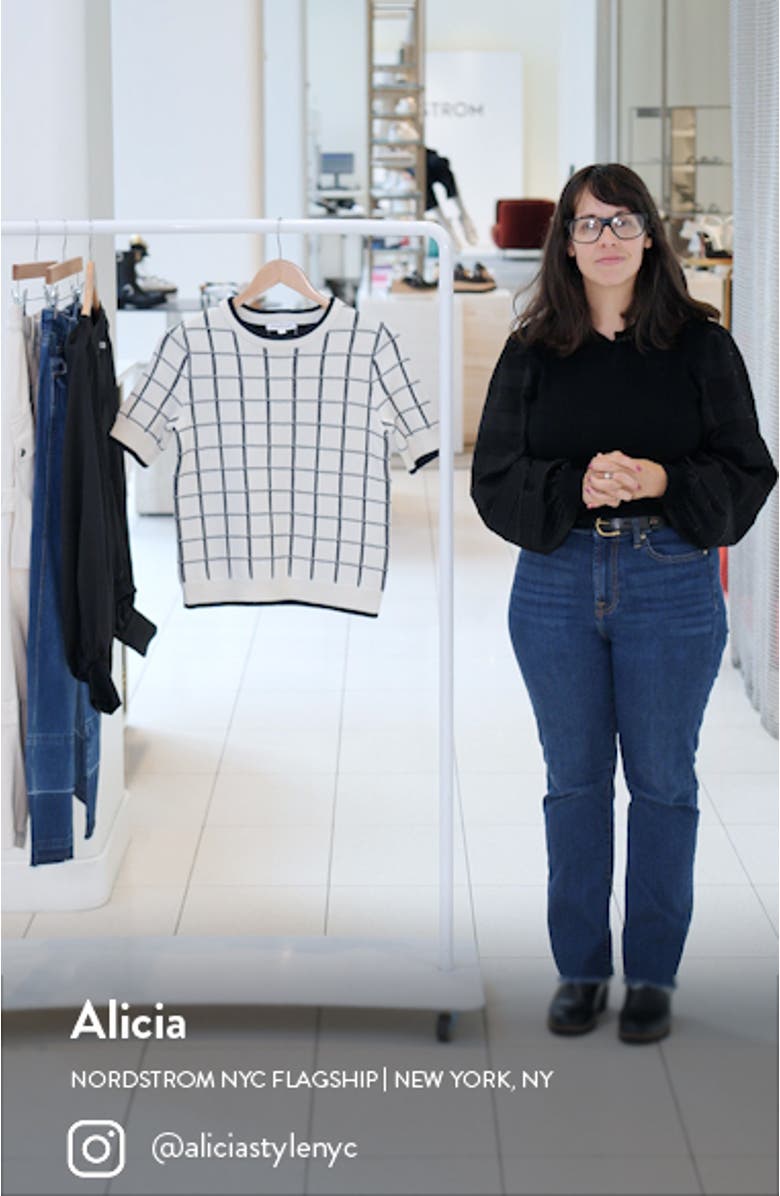 Windowpane Check Short Sleeve Cotton Sweater, sales video thumbnail