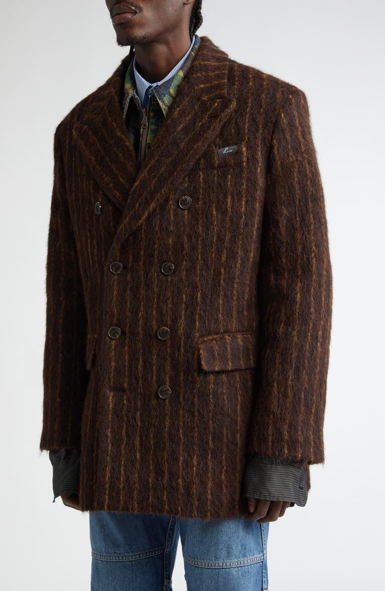 Martine Rose Stripe Wool Blend Double Breasted Short Coat, Alternate, color, 