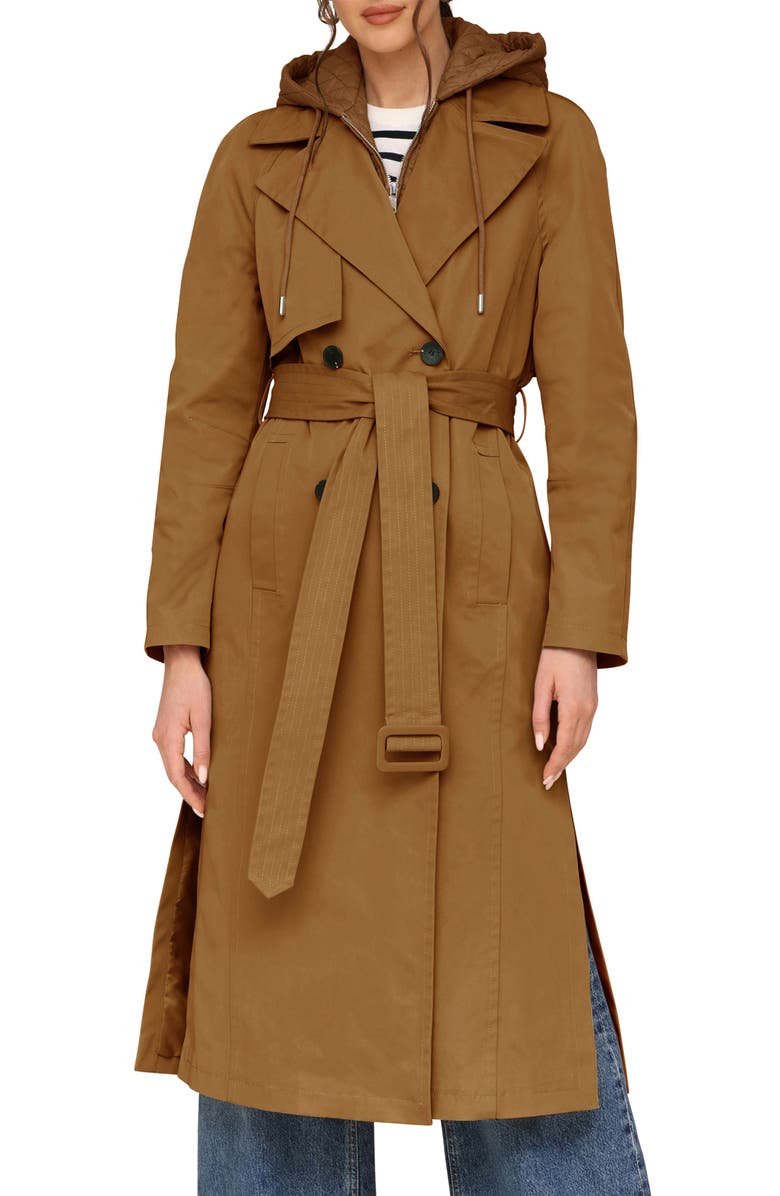 Avec Les Filles Double Breasted Trench Coat with Hooded Quilted Dickey, Main, color,