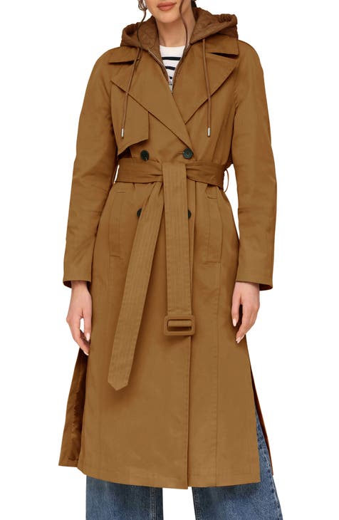 Long women's trench coat with hood best sale