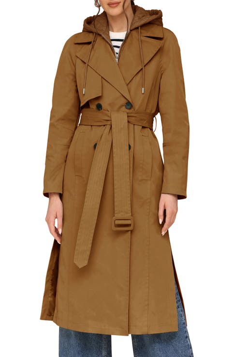 Double Breasted Trench Coat with Hooded Quilted Dickey