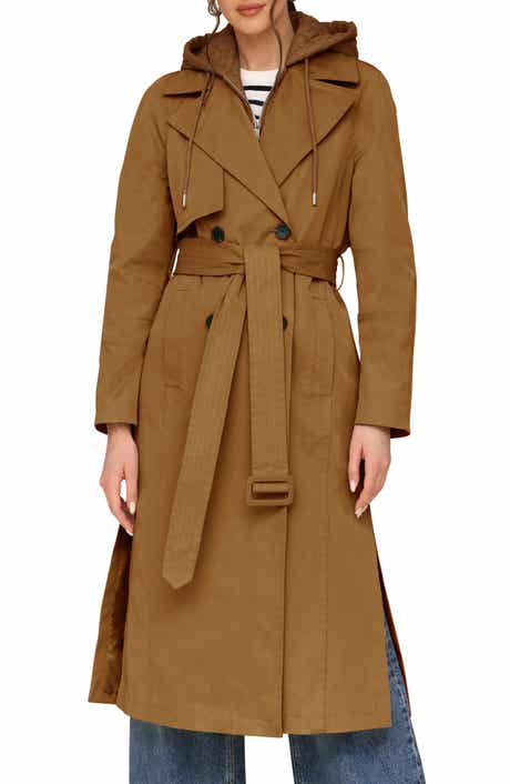 Avec Les Filles Double Breasted Trench Coat with Hooded Quilted Dickey