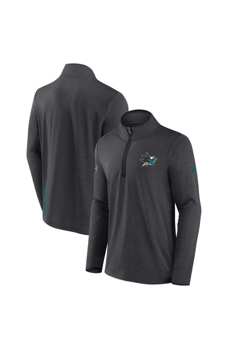 FANATICS Men's Fanatics Branded Heather Charcoal San Jose Sharks Authentic Pro Rink Quarter-Zip Jacket, Main, color,