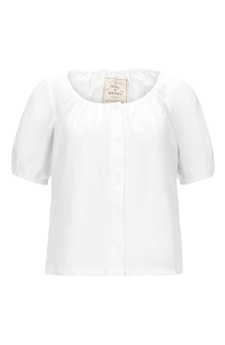 Hope & Henry Women's Bubble Sleeve Button Front Relaxed Linen Top, Alternate, color,