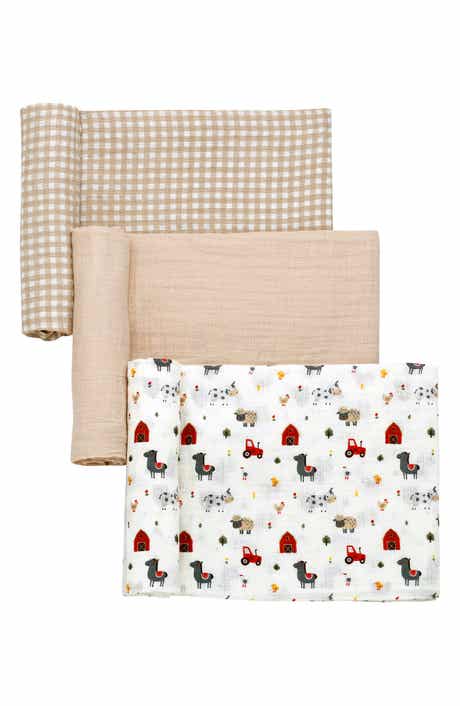 3-Pack Farm Animal Cotton Muslin Swaddle Blankets