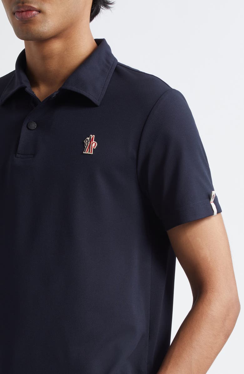 Moncler Logo Patch Nylon Piqué Polo, Alternate, color, Navy Blue