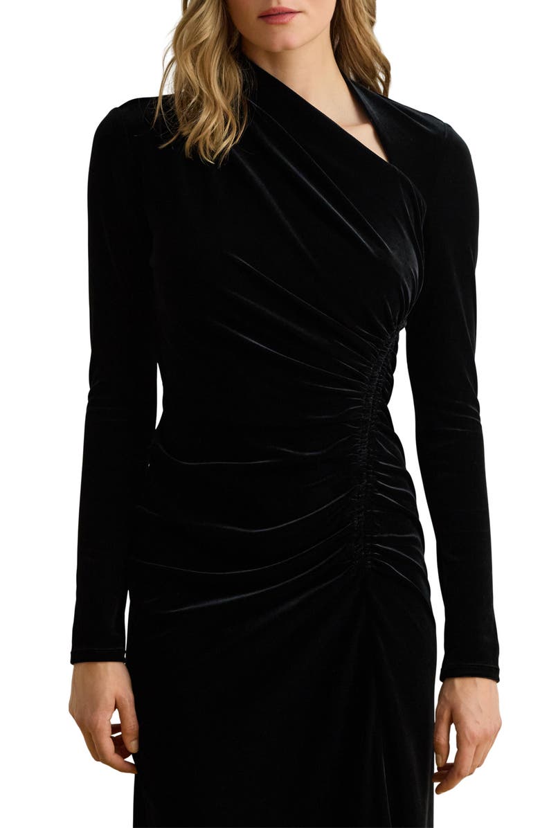 Lauren Ralph Lauren Long Sleeve Asymmetric Velvet Dress, Alternate, color, Black Velvet
