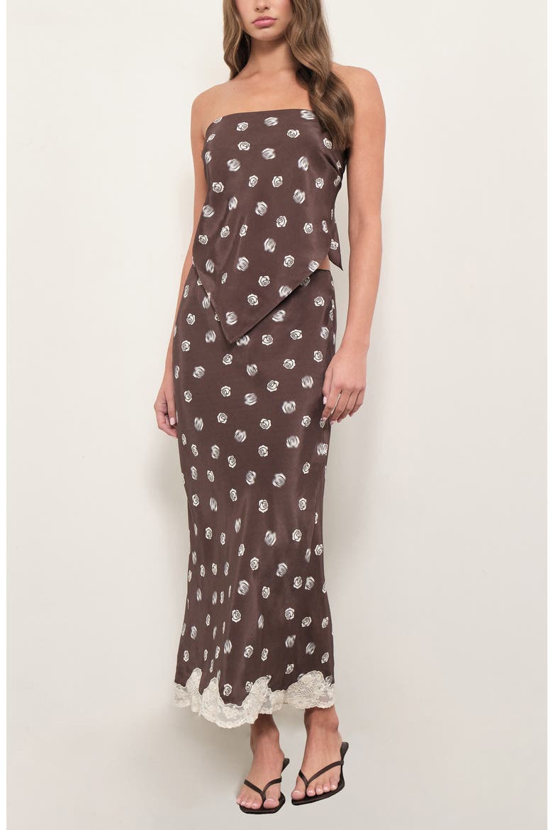 Alexi Floral Print Satin Skirt, Alternate, color, BROWN ROSE PRINT