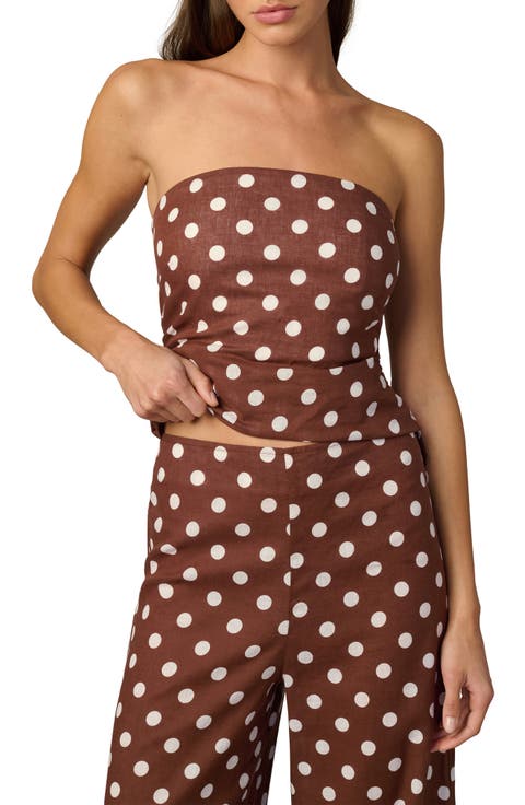 The Mariel Dot Strapless Linen & Cotton Top