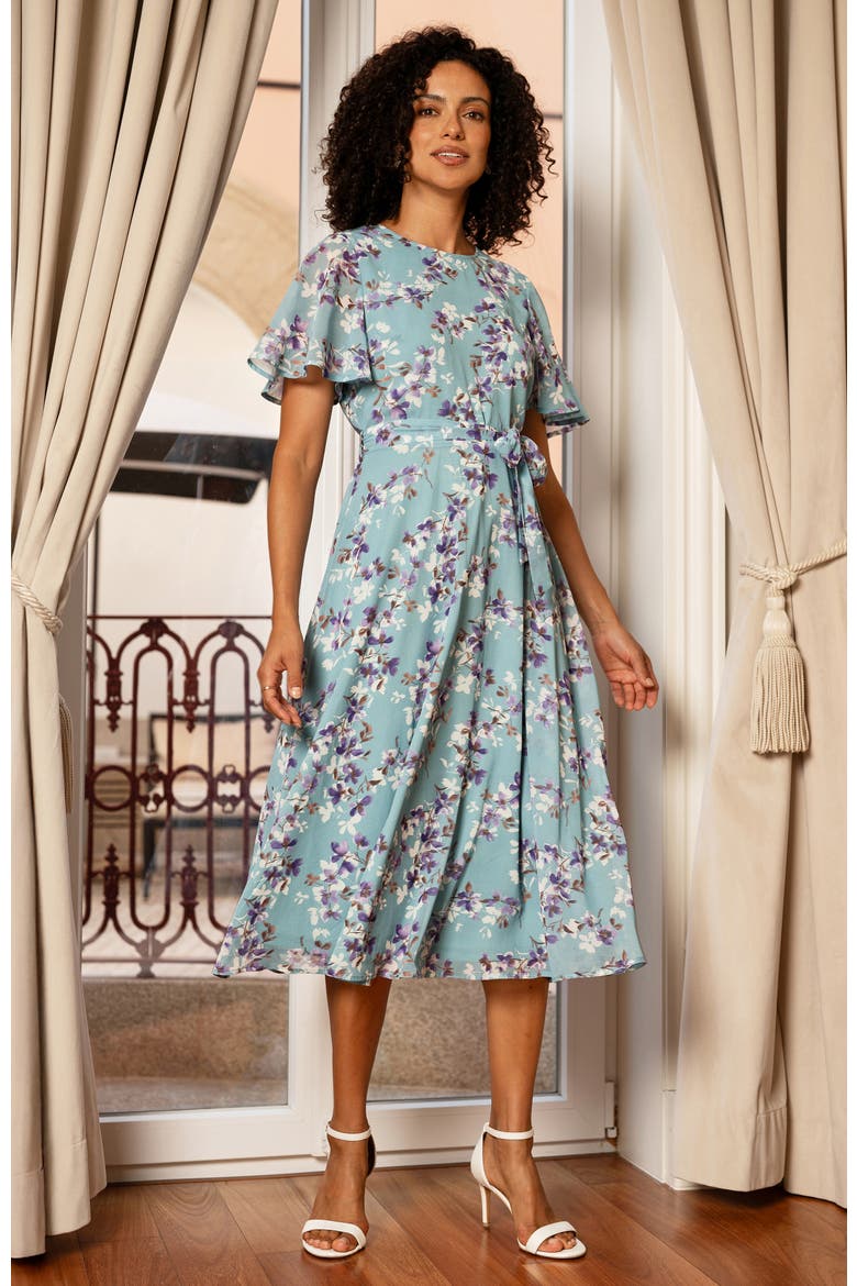 Blossom Print Midi Skater Dress, Alternate, color, Blue