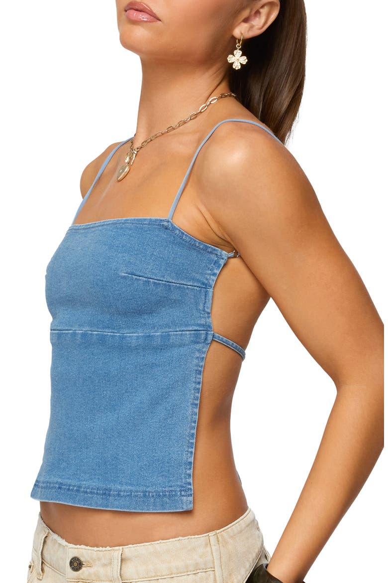Conley Backless Denim Top, Alternate, color, BLUE-WASHED