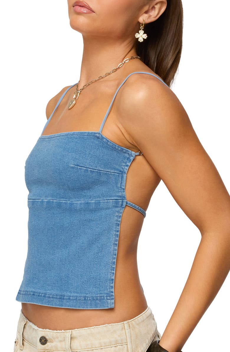 EDIKTED Conley Backless Denim Top, Alternate, color,