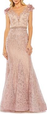 Mac Duggal Embroidered Illusion Appliqued Bodice Trumpet Gown