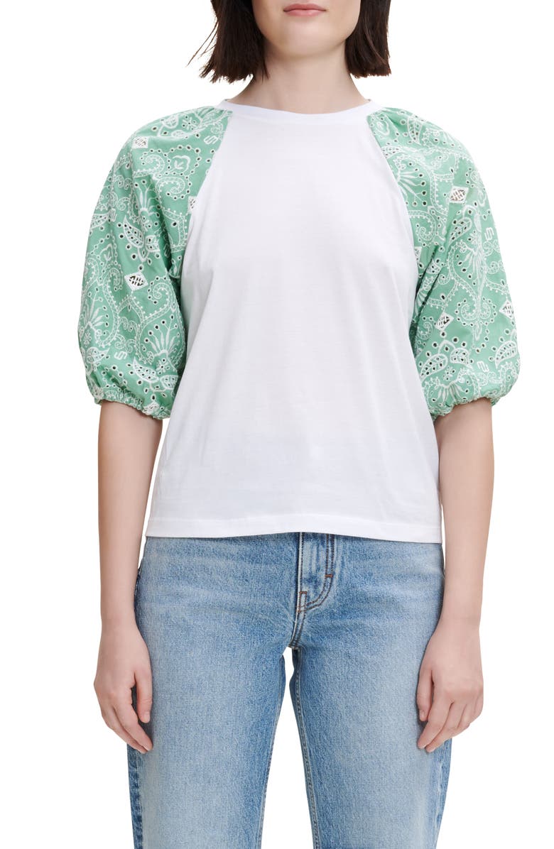 maje Taberie Eyelet Puff Sleeve Top, Main, color, 