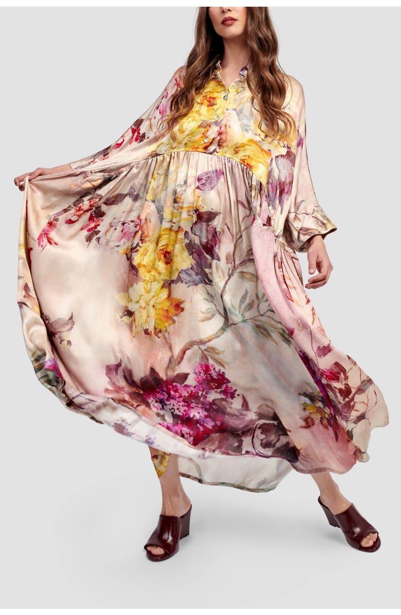 Alembika Rose-colored  flowers oversized satin maxi, Main, color, 