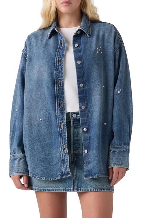 Jordan Crystal Embellished Oversize Denim Shirt Jacket