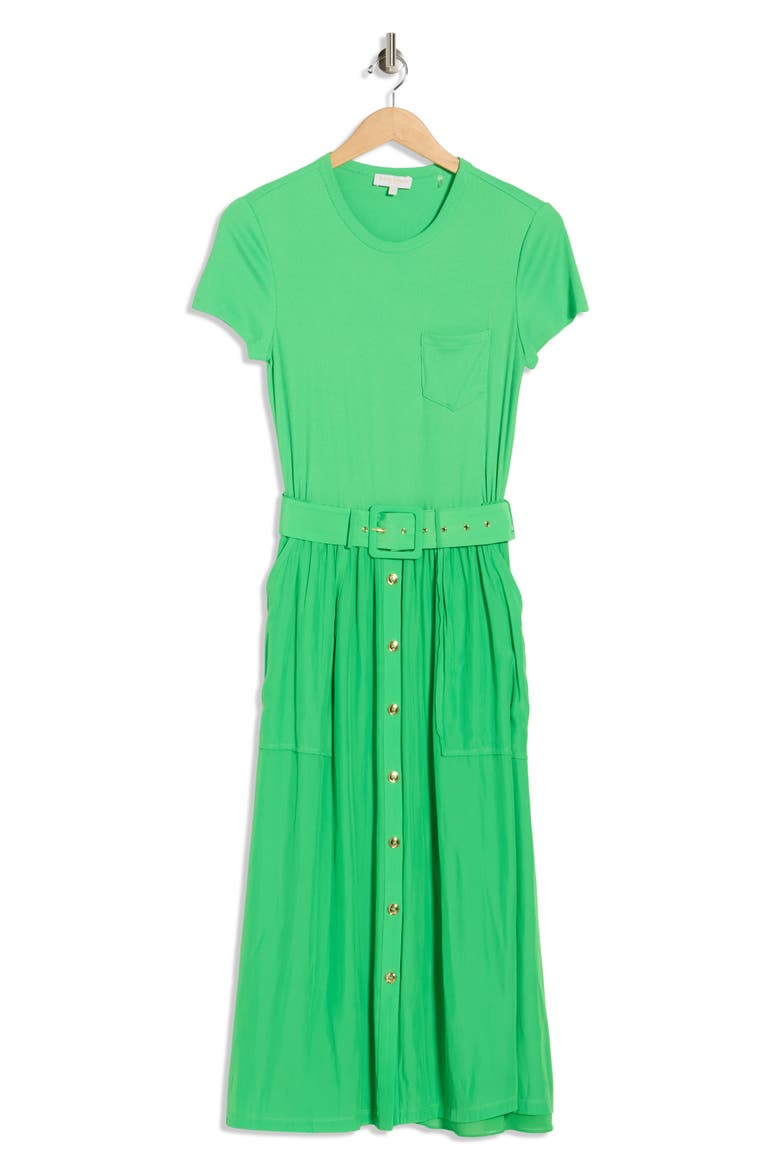 Sylvie Mixed Media Cotton Blend Dress, Alternate, color, TROPIC GREEN