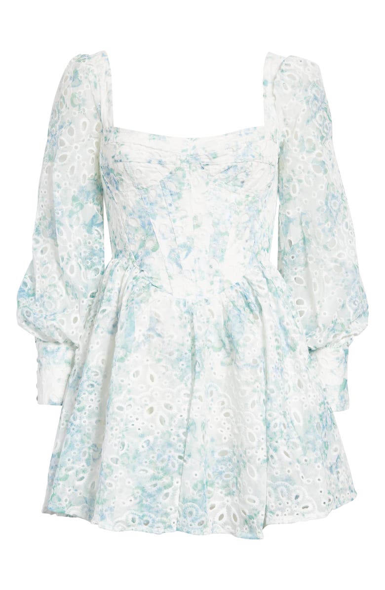 Bardot Lila Eyelet Flounce Long Sleeve Minidress, Alternate, color, 