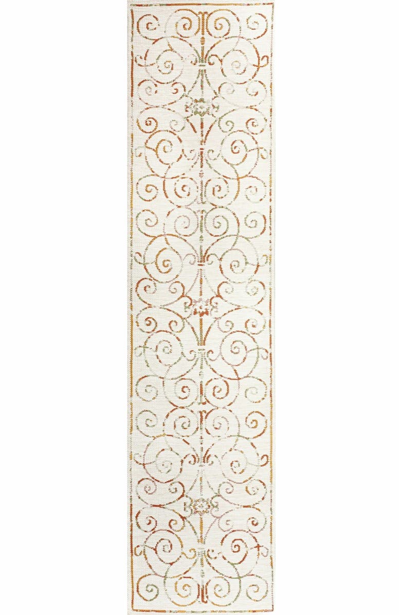 JONATHAN Y Danae Classic Cottage Filigree Scroll Reversible Machine-Washable Indoor/Outdoor Area Rug, Alternate, color, Cream/Terra