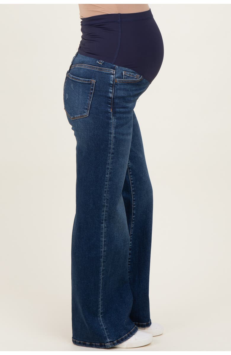 PinkBlush Dark Wash Relaxed Wide Leg Maternity Jeans, Alternate, color, Navy Blue