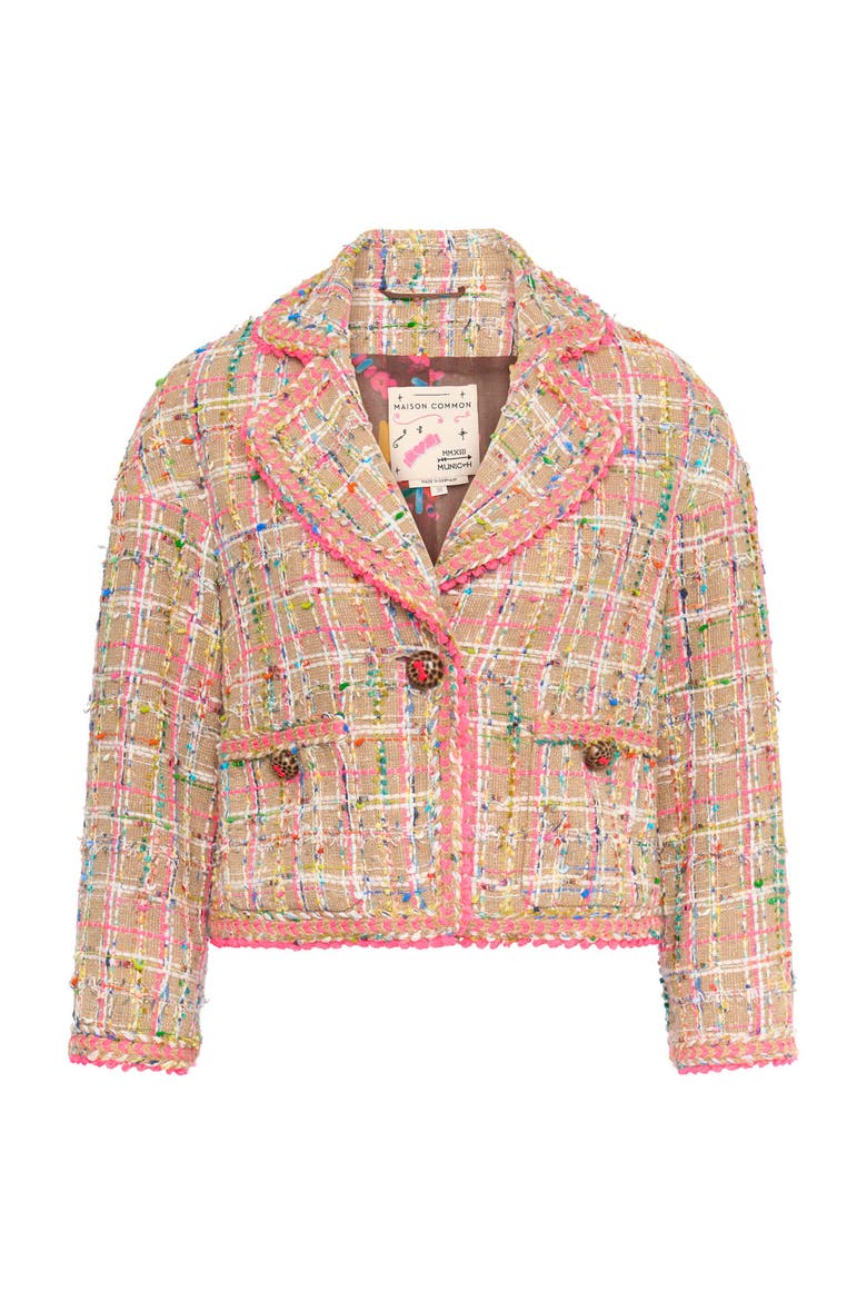 Plaid Tweed Jacket With Neon Trimming, Main, color, Sand / Multicolour