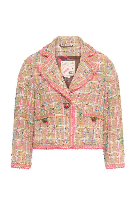 Plaid Tweed Jacket With Neon Trimming