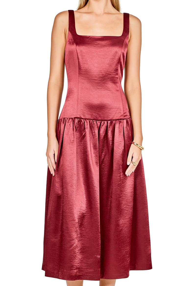 Sleeveless Drop Waist Satin Maxi Dress, Alternate, color, MERLOT