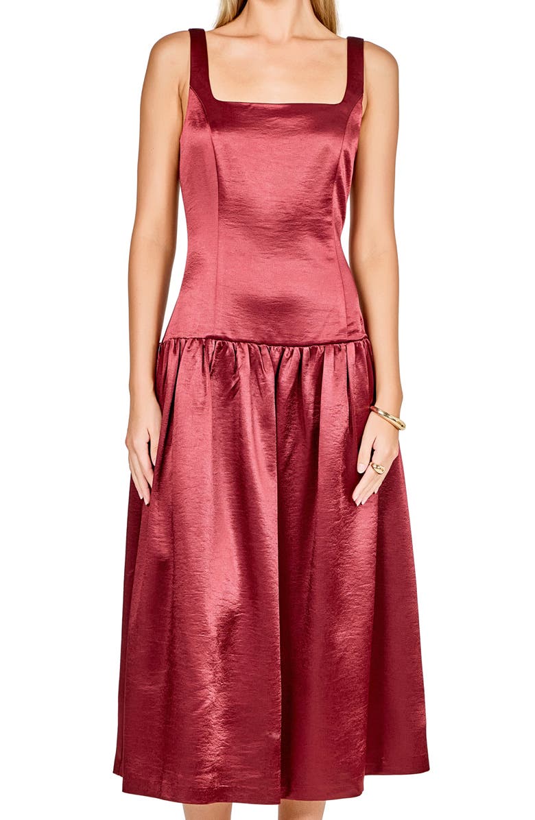 Endless Rose Sleeveless Drop Waist Satin Maxi Dress, Alternate, color, Merlot