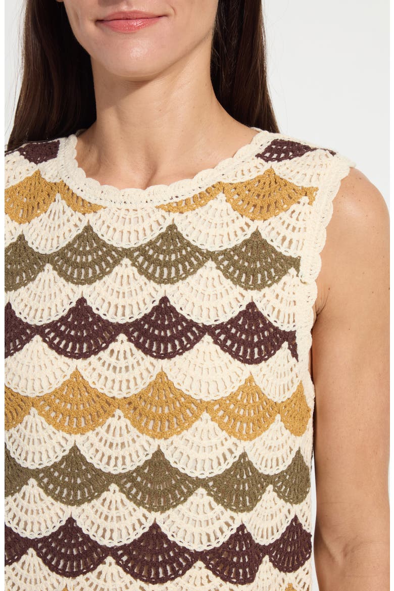 Faye Scallop Edge Cotton Blend Shell Top, Alternate, color, MULTI EARTH TONE