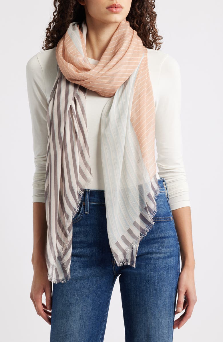 Nordstrom Print Modal & Silk Scarf, Main, color, Grey Combo Royal Stripe