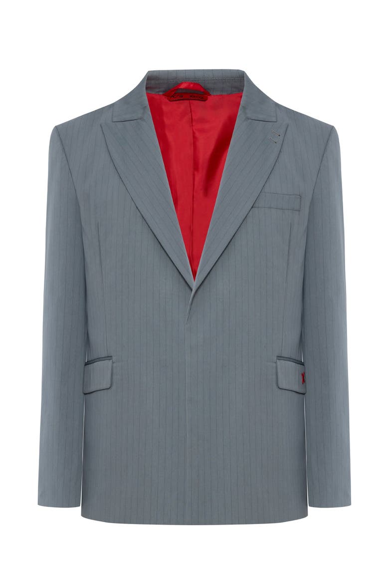 Cotton Blend Striped Woven Blazer Jacket, Main, color, grey