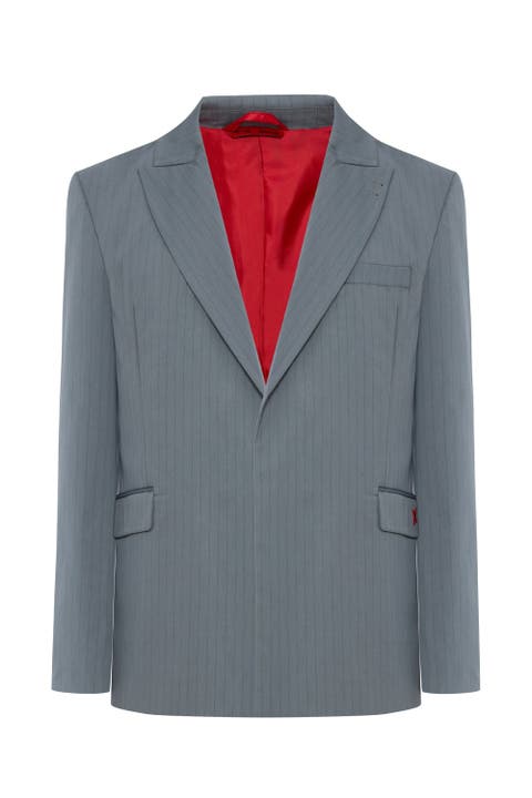 Cotton Blend Striped Woven Blazer Jacket