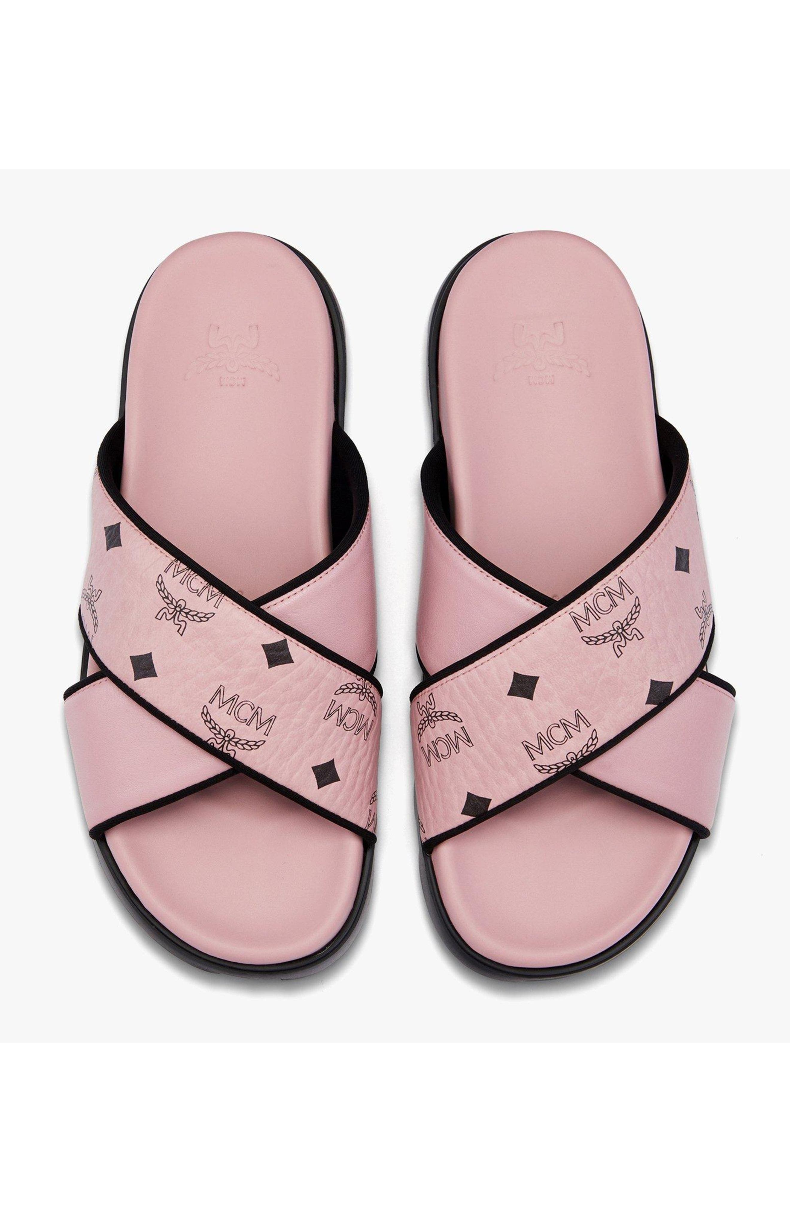 MCM Cross Sandal in Visetos Leather Mix, Alternate, color, Soft Pink