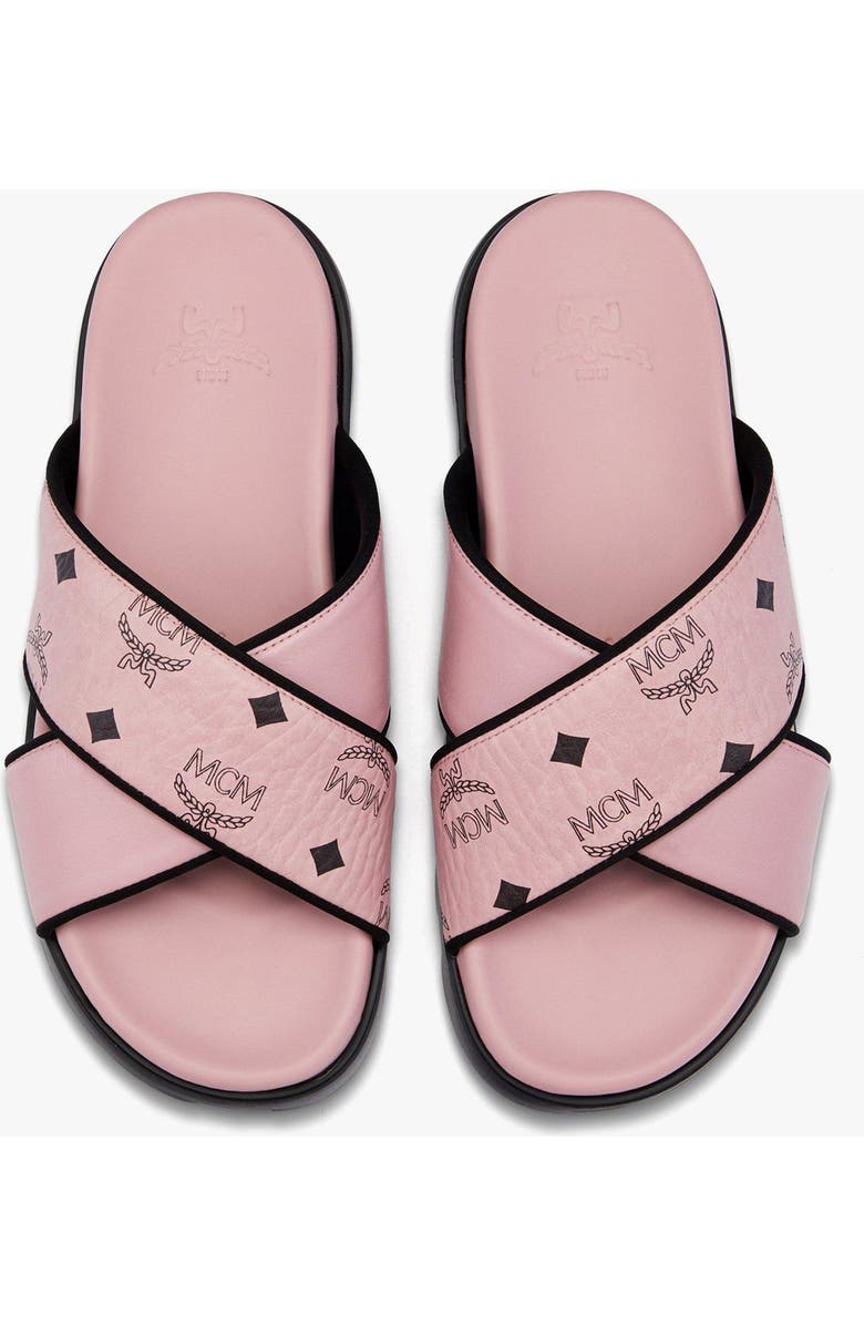 MCM Cross Sandal in Visetos Leather Mix, Alternate, color, Soft Pink