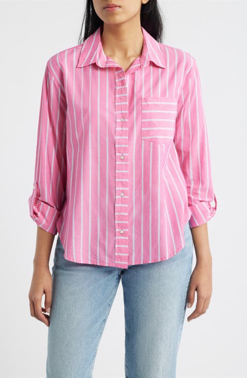 Campbell Directional Stripe Long Sleeve Cotton Blend Button-Up Shirt