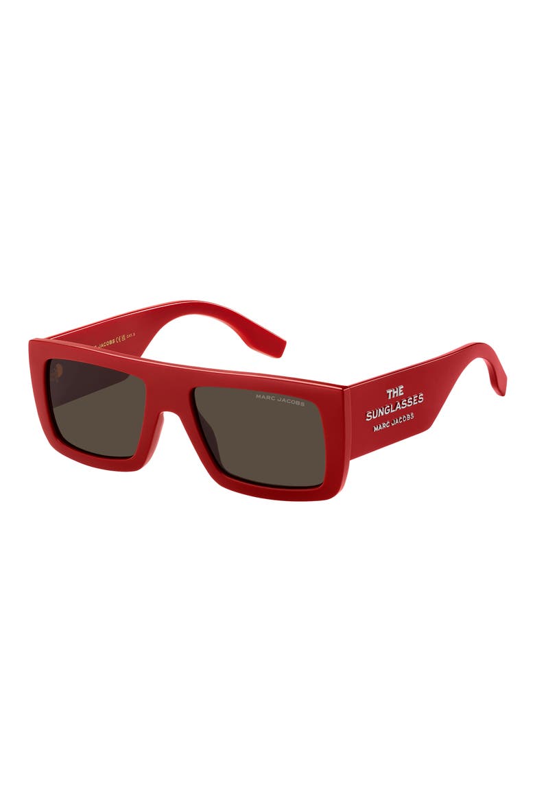53mm Gradient Rectangular Sunglasses, Alternate, color, RED/ BROWN